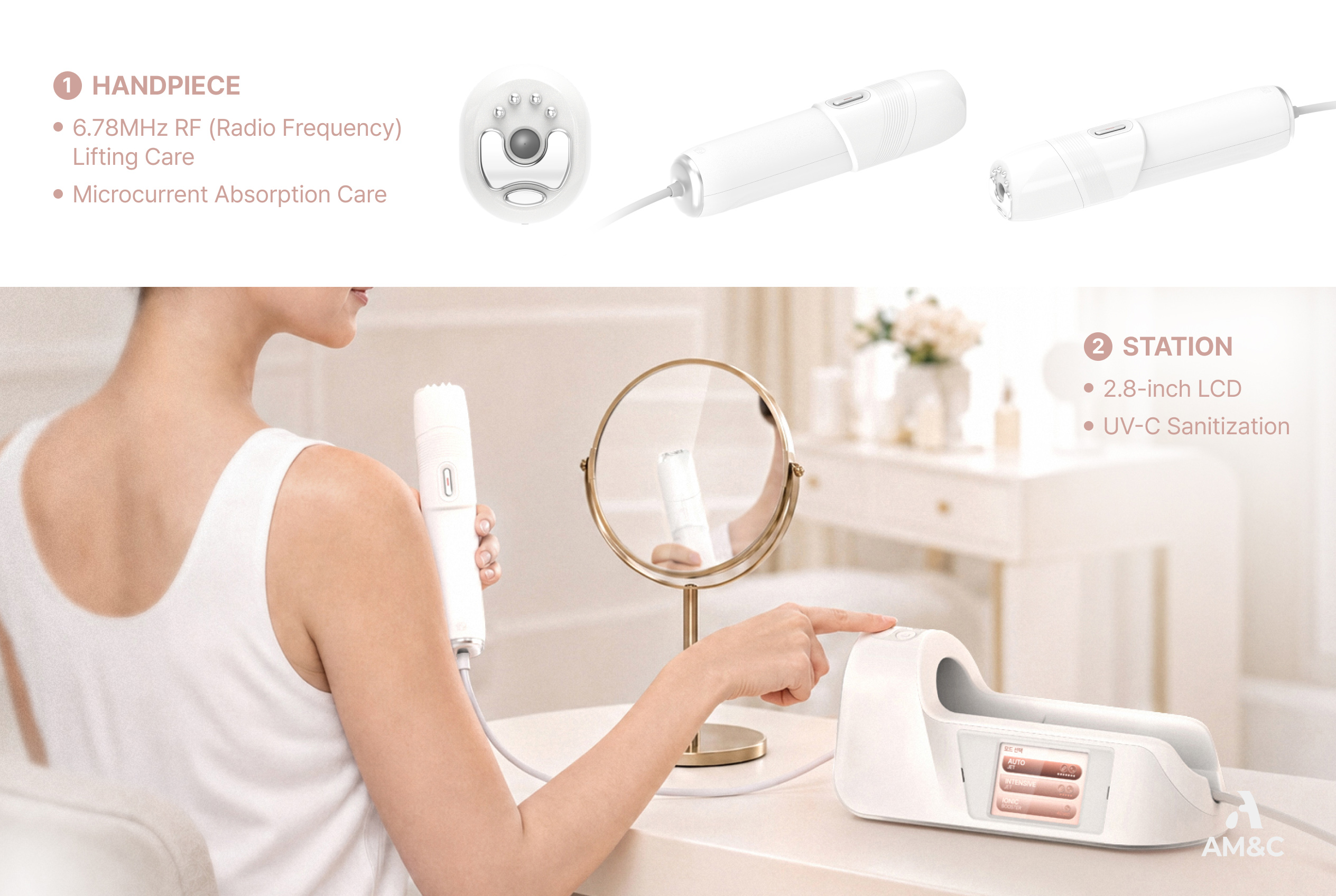 AET-Shot handpiece and countertop control and sanitation station